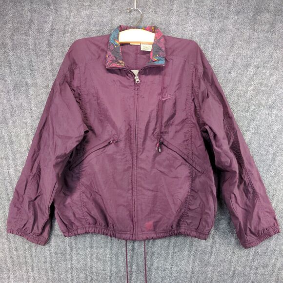 Vintage NIKE Windbreaker Jacket Women's Small Full Zip Floral Collar Purple - Picture 2 of 13